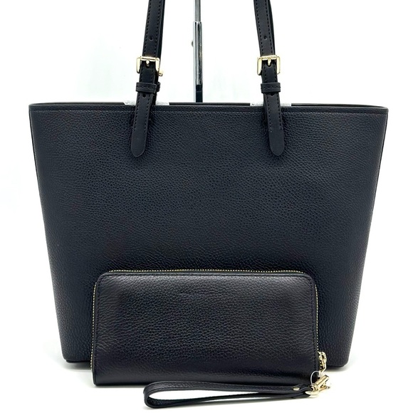 Michael Kors Jet Set Medium Pocket Tote Bag & Continental Wallet Wristlet Black - Picture 6 of 13